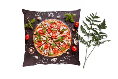 Produktbild von MuchoWow® Zierkissen Sofakissen Wohnzimmer Dekokissen 40x40 cm Pizza - Gemüse - Kräuter - Küche - Industrie - Foto Kissen - Schlafzimmer Dekoration