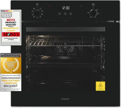 Exquisit Einbaubackofen EBE278-H-020 schwarz | Energieeffizienzklasse A | 59,0 l Garraum | Einbaubackofen 60 cm