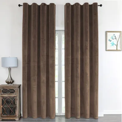 Produktbild von Vorhang Samt Blickdicht mit Kräuselband 140x245 Vorhänge Gardine Gardinen mit Universalbandaufhängung Dunkelbraun 1er Pack