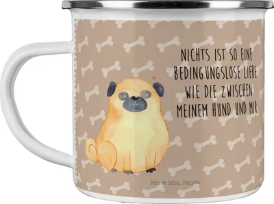 Produktbild von Mr. & Mrs. Panda Pott Mops - Hundeglück - Geschenk, Teetasse, Liebe, becher emaille, Campingtasse, Tasse, Knuffig, Hund, Pure, Sprüche, Haferl
