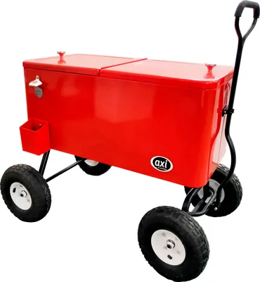 Produktbild von AXI Retro Getränkekühler Rot | Bollerwagen / Kühlwagen / Kühler mit Rollen - 76 liter | Fahrbare Kühlbox für den Garten / Outdoor