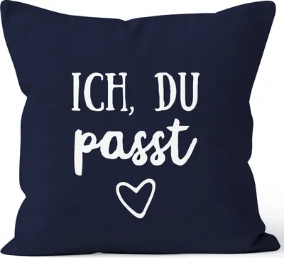 Produktbild von Kissen-Bezug Valentinstag Liebe Ich du passt Kissen-Hülle Deko-Kissen Baumwolle MoonWorks® navy 40cm x 40cm