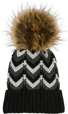 Produktbild von styleBREAKER Damen Strick Bommelmütze mit Zick-Zack Muster und Fleece Futter, Winter Fellbommel Mütze, Strickmütze 04024188
