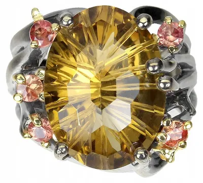 Produktbild von 925er Ring mit natürlichen Saphiren und 15 Karat Zitronensaphiren, Größe 16