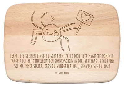 Produktbild von Mr. & Mrs. Panda vesperbrett Spinne Agathe Motivation - Transparent - Geschenk, Holzbrettchen, Glück, schneidbrett, Schneidebrett, Frühstücksbrettchen, Frühstücksbrett