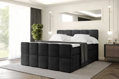Produktbild von ALTDECOR Boxspringbett mit Matratze und Lattenrost, Topper, Polsterbett mit Bettkasten, Bett mit Stauraum H3- und H4- Matratze, Doppelbett, Springboxbett -LIRO-Z KING-140x200 - Schwarz Casablanca