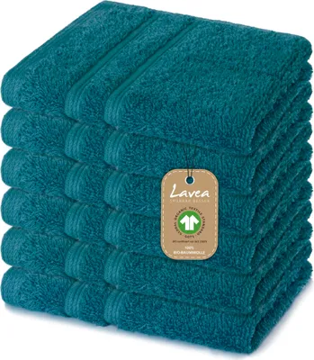 Produktbild von Lavea® 6er Set Seiftuch 30x30 cm, Seiftücher Bali & Waschlappen Frottee aus Baumwolle, pflegeleichtes Handtuch-Set, 100% GOTS Baumwolle, Frottier, Kiefergrün