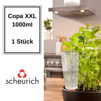 Produktbild von Scheurich Wasserspender Copa XXL | 1x Transparent | 1000 ml Füllmenge | Bewässerungskugel klein mit Ton Fuß | Wasserspender Pflanzen und Blumen Terrakotta Stiel