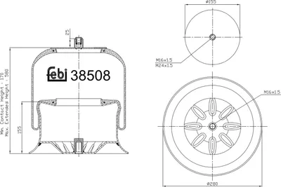 Produktbild von FEBI BILSTEIN Luftfederbalg 38508 Vorne Links Vorne Rechts passend für MERCEDES-BENZ AXOR 2 270mm 450mm 155mm 280mm