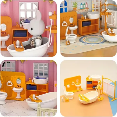 Produktbild von Möbelset Badezimmer - 18-teiliges Miniaturmöbelset - Badewanne Toilet Waschbecken Schrank Kleiderständer - Puppenhaus Zubehör Dekoration - 1:12 Puppenhaus Dekoration für Kinder ab 3 Jahren