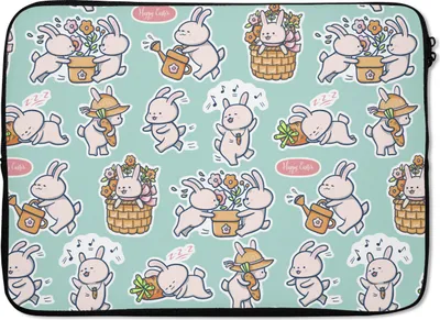 Produktbild von MuchoWow® Laptop Hülle 14 ZollKaninchen - Garten - Muster Laptoptasche - Laptoptasche - Stoßsicher - Schutzhaube
