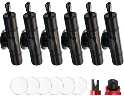 Produktbild von 6 Stück Auto Sicherheitshammer - Notfallgerät zum Glasbrechen - Multifunktions - Inkl. Testglas & selbstklebender Halterung - Schwarz