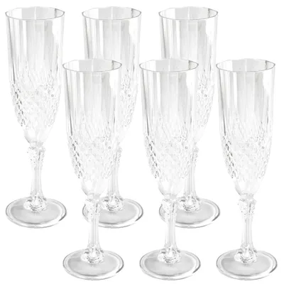 Produktbild von Champagnergläser aus Kunststoff mit Kristalleffekt – 6er-Set, bruchfest & stilvoll – Sektglas für Partys, Garten, Camping & elegante Anlässe