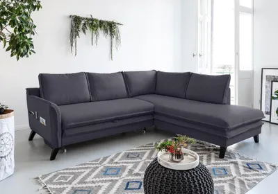 Produktbild von MIUFORM Charming Charlie - Ecksofa mit Bettfunktion und Bettkasten L-FORM RECHTS - 234x200cm - Dunkelgrau - Sofa Schlafsofa Couch