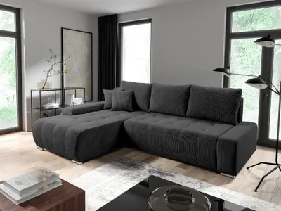 Produktbild von Ecksofa Sofa mit Schlaffunktion VOGAR Stoff Poso Dunkelgrau Ottomane Links