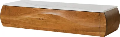 Image de MASSIVMOEBEL24 | Meuble TV suspendu en bois d'Acacia 124x40x25 naturel laqué / marbre blanc MONTREAL #132