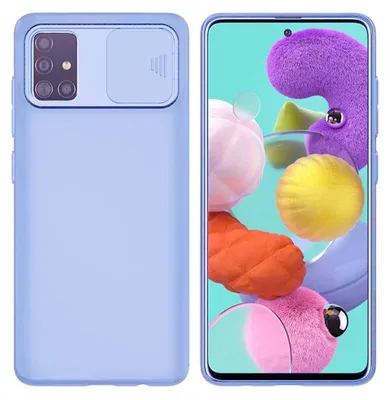 Produktbild von 360 Grad Schutz CamShield Silikon Cover Case Slim Handyhülle Schutzhülle mit Kameraschutz Kameraabdeckung für Samsung Galaxy A51 (A515F) Hellblau