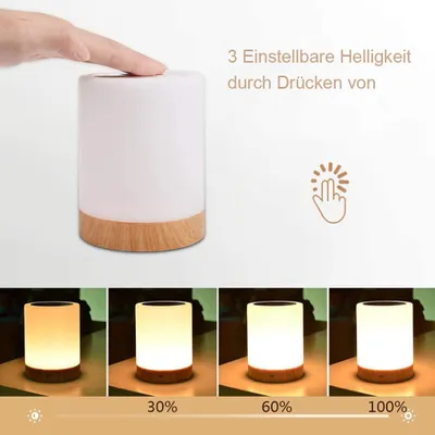 Produktbild von Dimmbare LED Tischlampe mit Farbwechsel für Schlafzimmer & Wohnzimmer, 3 Helligkeitsstufen, modern
