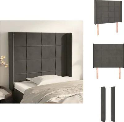 Produktbild von vidaXL Kopfteil mit Ohren Dunkelgrau 83x16x118/128 cm Samt -  Kopf- & Fußenden