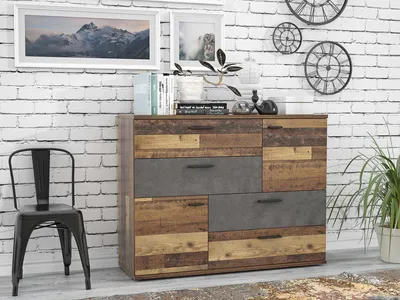Produktbild von Kommode Sideboard SKIVE Optik Old Wood Vintage / Betonoptik dunkelgrau