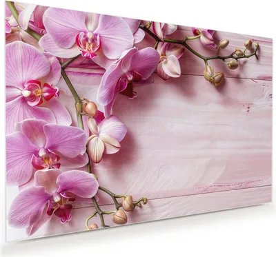 Produktbild von Glasbild 120x80cm in XXL für Wohnzimmer, Schlafzimmer Motiv Orchideen Holz Hintergrund