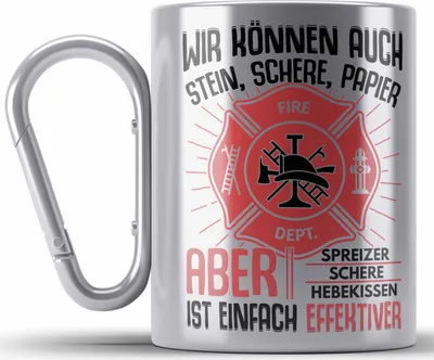 Produktbild von Trendation - Feuerwehr Edelstahl Tasse Karabiner Geschenke Zubehör Lustig Einsatz Geburtstag Spruch Mann Fire (Silber)