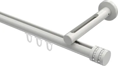 Produktbild von Interdeco Innenlaufstange / Gardinenstange mit Innenlauf Weiß, Typ Siteno Estana (Glitzerkappe), 20 mm Ø 1-läufig, 180 cm