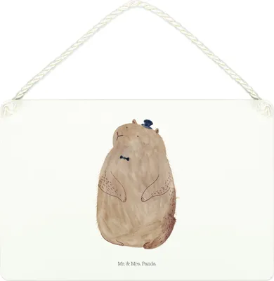 Produktbild von Mr. & Mrs. Panda holzbild Murmeltier DIN A4 - Weiß - Geschenk, Schild, Knigge, Respekt, Türschild, Deko Wandbild, Fröhlichkeit, Holzschild, Lustige Sprüche, Anstand