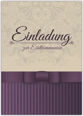 Produktbild von 4x Klassische elegante Einladung zur Erstkommunion in beige, lila
