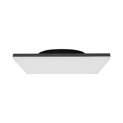 A top-down view of a square LED ceiling light with a black frame and a white diffuser.