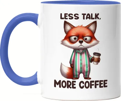 Produktbild von Less Talk More Coffee Lustiger Fuchs Tasse Blau Kaffee Spruch Humor Geschenkidee
