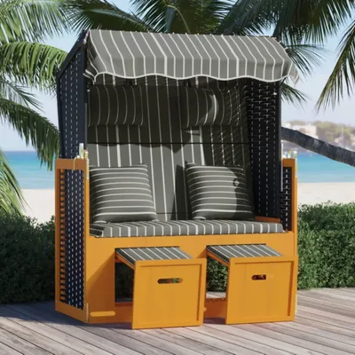 Produktbild von Maison Exclusive - Strandkorb mit Kissen Poly Rattan & Massivholz Schwarz & Grau