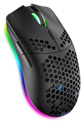 Obrázek produktu pro Bezdrátová herní myš s perforovaným povrchem, 11 RGB podsvícením, rozlišením 3400 DPI, 6 programovatelnými tlačítky, USB přijímačem, úsporným režimem a černou barvou