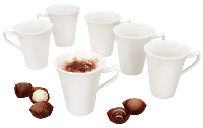 Zdjęcie produktu dla 6x Kość słoniowa kubki do kawy 220ml porcelanowe kubki 6 osób herbata kakao kość słoniowa biały