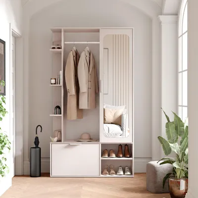 Produktbild von Garderobe mit Spiegel ELIOR rechts, Cashmere, moderner Flurschrank mit Stauraum, Kleiderstange und Ablagen