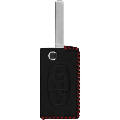 Produktbild von PhoneNatic Echtleder stitched Schlüssel Hülle kompatibel mit der Peugeot 307 / 408 / 407 / 607 3-Tasten Fernbedienung in schwarz Klappschlüssel 3-Key