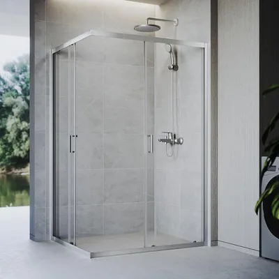 Image de SONNI 76 x 120 x 185, paroi de douche argentée, porte coulissante avec rails supérieur et inférieur, verre de 5 mm, cadre de porte avec plage de réglage de 20 mm