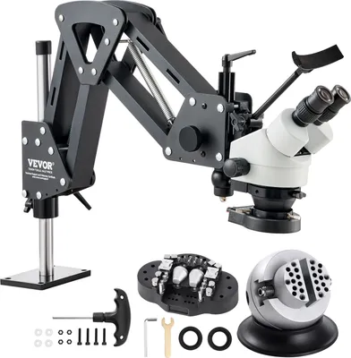 Produktbild von VEVOR Multidirektionales Mikroskop mit Federhalterung, Schmuckmikroskop mit 7- bis 45-facher Vergrößerung, Mikro-Schmuck-Intarsienständer mit integriertem USB-Ring-LED-Licht und 360°-Kugelschraubstock, für Schmuckintarsien