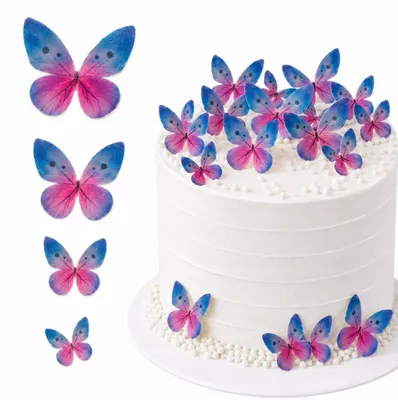 Produktbild von Blaue 3D-Waffelschmetterlinge, ausgestanzt, 6 Stück – essbare Tortendekoration