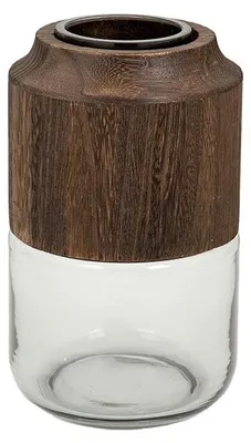 Vase aus Holz und Glas, mehrfarbig, 15 x 15 x 24 cm