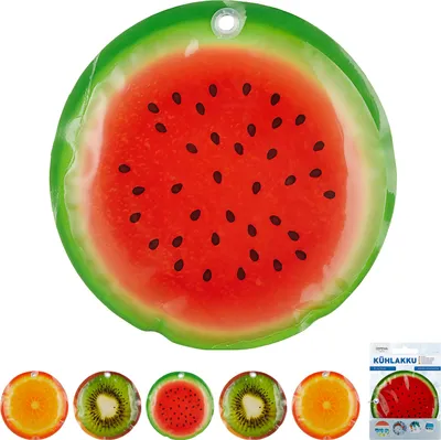 Produktbild von Kühlakku Früchte 6er Set 15x1cm Kühlelemente wiederverwendbar Orange Kiwi Melone Coolpacks Kühltasche Kühlpack