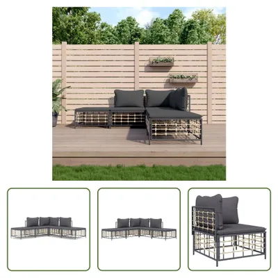 Produktbild von The Living Store 5-tlg. Garten-Lounge-Set mit Kissen Anthrazit Poly Rattan