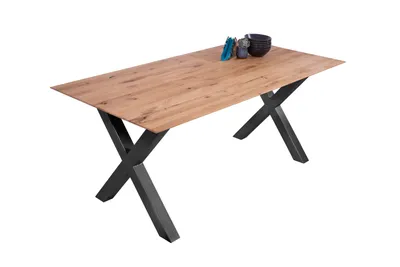 Produktbild von Esszimmertisch Schweizer Kante eckig massiv & geölt Eiche 200x100 schwarz X-Gestell Lotte