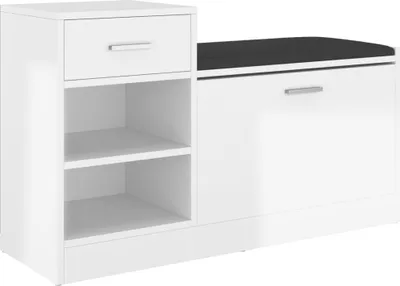 Image de vidaXL Banc à chaussures blanc brillant 94,5x31x57 cm Bois composite