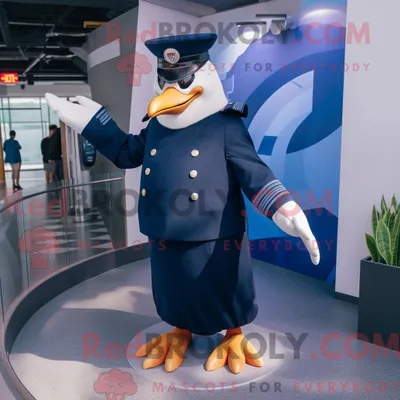 Produktbild von Maskottchenkostüm REDBROKOLY Pinguin in Marineblau mit A-Linien-Kleid und Manschettenknöpfen