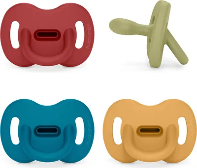 Image de Suavinex, Lot de 4 sucettes en silicone, pour bébés de 6 à 18 mois, sucettes avec tétine physiologique Sx Pro, symétriques, super douces et flexibles, sucettes pour s'endormir, Honey, Chili, Ocean, Lake
