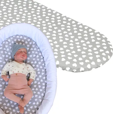 Produktbild von BABYLUX Spannbettlaken für Kinderwagen Spannbetttuch Bettlaken 95. Herzen Grau