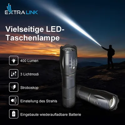 Produktbild von Extralink EFL-1031 Odin LED-Taschenlampe 10 W 400 lm Integrierter USB-Akku Starkes Licht