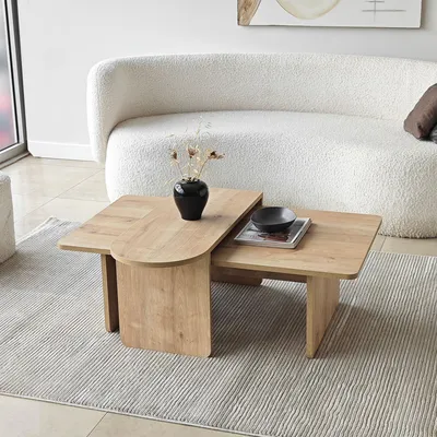 Produktbild von Skye Decor, Hochwertiges Kaffeetisch-Set (2 Teile), Bronze & Saphir-Eiche, Großer Tisch: 105x35x60 cm, Kleiner Tisch: 82x40x33 cm | 100% melaminbeschichtete Spanplatte, 18 mm dick | Modernes Design für Ihr Zuhause.