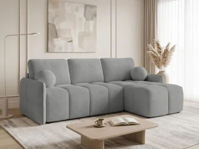 Produktbild von Ecksofa Nubo mit Schlaffunktion und Bettkasten - Bouclé-Stoff - L-Form Couch, Polstersofa, Schlafsofa, Sofagarnitur, Bettsofa (Grau (Coral 75))